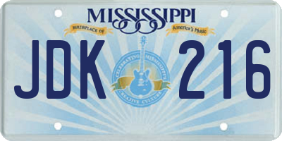 MS license plate JDK216