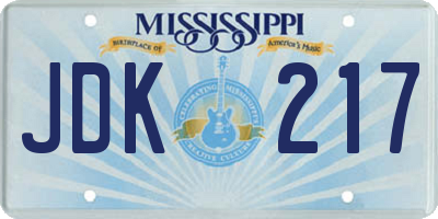 MS license plate JDK217