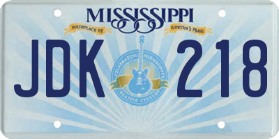 MS license plate JDK218
