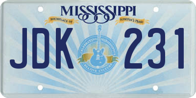 MS license plate JDK231