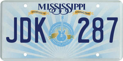 MS license plate JDK287
