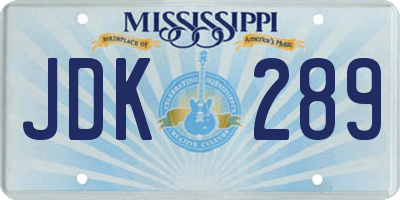 MS license plate JDK289