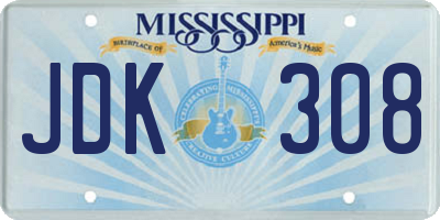 MS license plate JDK308