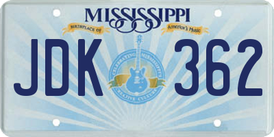 MS license plate JDK362