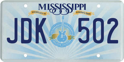 MS license plate JDK502