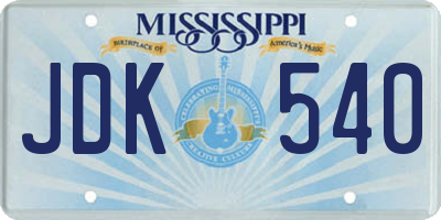 MS license plate JDK540