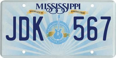 MS license plate JDK567