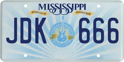 MS license plate JDK666