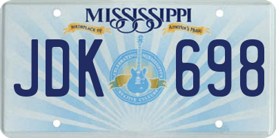 MS license plate JDK698