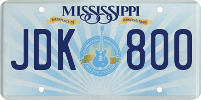MS license plate JDK800