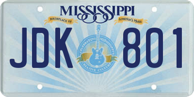 MS license plate JDK801