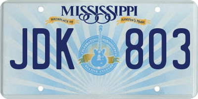 MS license plate JDK803