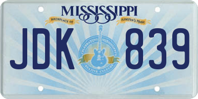 MS license plate JDK839