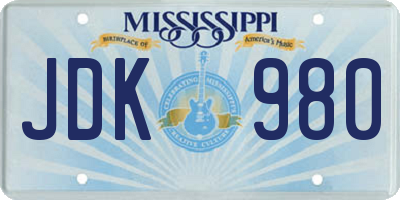 MS license plate JDK980