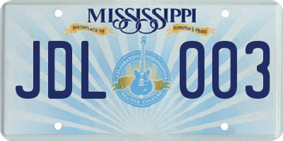 MS license plate JDL003