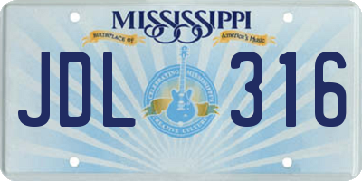 MS license plate JDL316