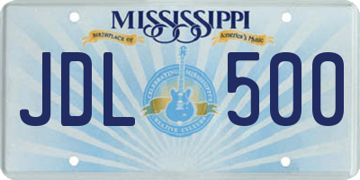 MS license plate JDL500