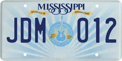 MS license plate JDM012