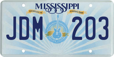 MS license plate JDM203
