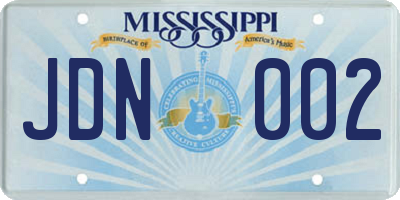 MS license plate JDN002