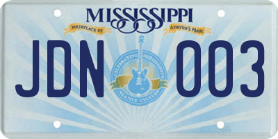 MS license plate JDN003