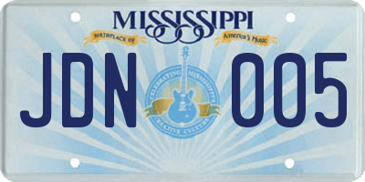 MS license plate JDN005