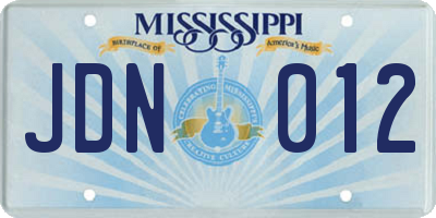 MS license plate JDN012