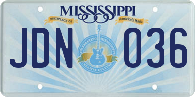 MS license plate JDN036