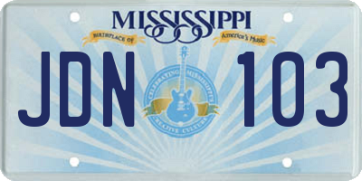 MS license plate JDN103
