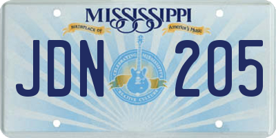 MS license plate JDN205