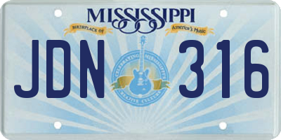 MS license plate JDN316