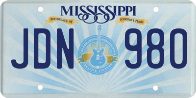 MS license plate JDN980