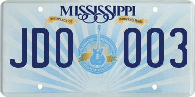 MS license plate JDO003