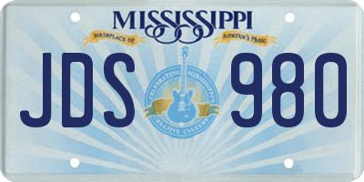 MS license plate JDS980