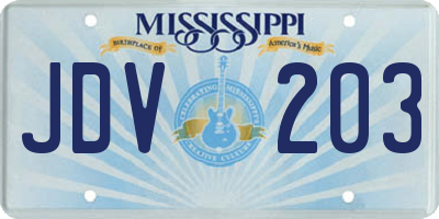 MS license plate JDV203