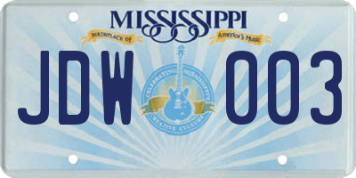 MS license plate JDW003