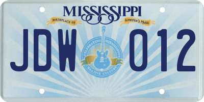 MS license plate JDW012