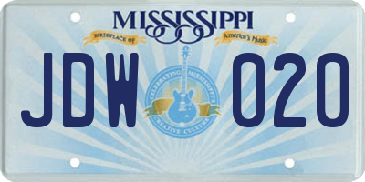 MS license plate JDW020