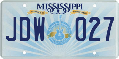 MS license plate JDW027