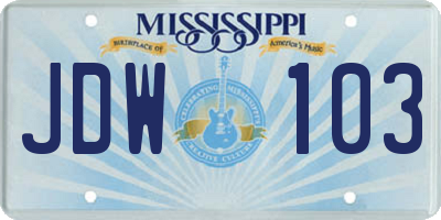 MS license plate JDW103