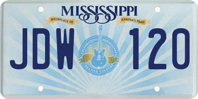 MS license plate JDW120