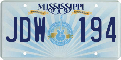 MS license plate JDW194