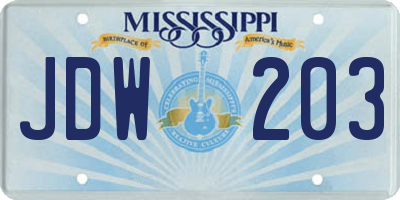MS license plate JDW203