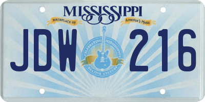 MS license plate JDW216