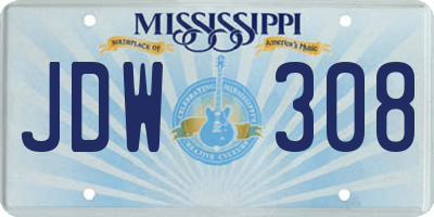 MS license plate JDW308