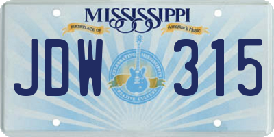 MS license plate JDW315