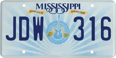 MS license plate JDW316
