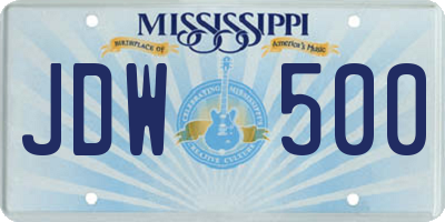 MS license plate JDW500