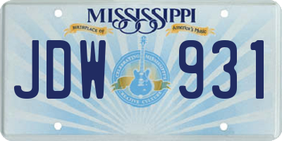 MS license plate JDW931