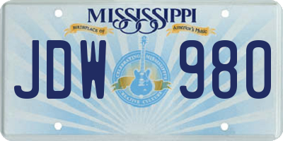 MS license plate JDW980